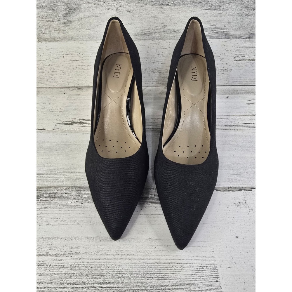 NYDJ Womens Black Pointed‎ Toe Block Heel Pumps Fabric Upper Glossy Heel 3 Inch